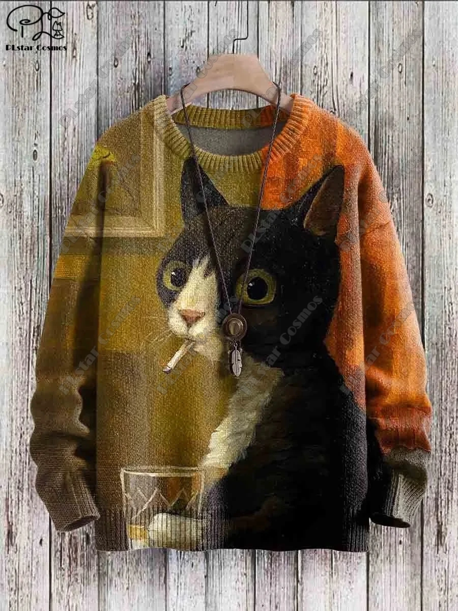 Top Trends: PLstar Cosmos New 3D Printed Animal Series Cat Pattern Ugly Sweater Street Casual Winter Sweater M-1 Shoppable Styles