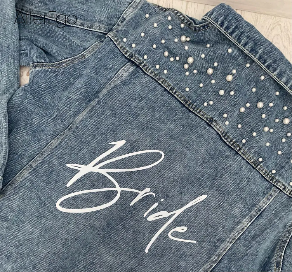 Top Trends: Custom Bride Denim Jacket Pearl Mrs Bachelorette Jean Jackets Hen Party Gift Wedding Day Outerwear Bridesmaid Personalised Coats Shoppable Styles