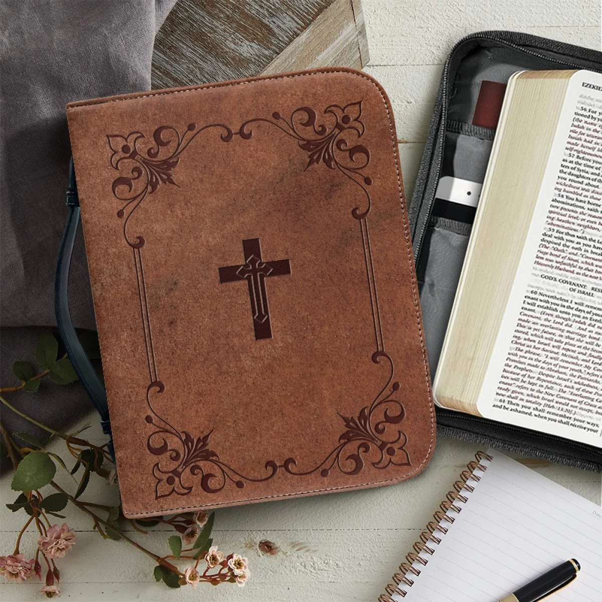 Top Trends: Classic Leather Print Bible Bag For Women Zipper Handle Handbags Bible Hymns Custom Bible Cover Case Carrying Bible Storage Bags Shoppable Styles