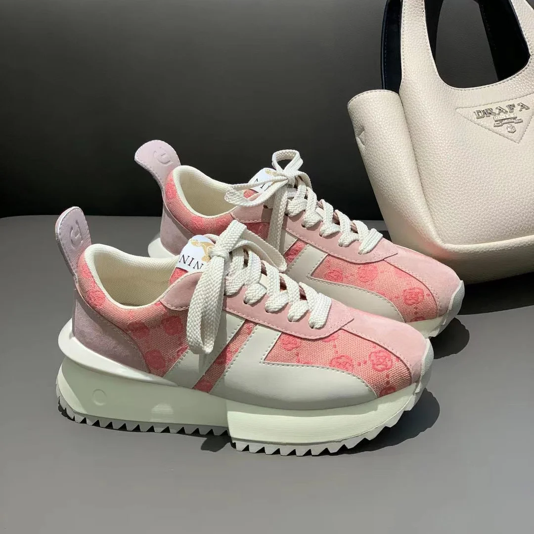 Top Trends: Pink Leather Waffle Forrest Gump Shoes Women 2023 Spring New Thick-soled Sneakers All-match Lightweight Casual Sports Shoes Shoppable Styles