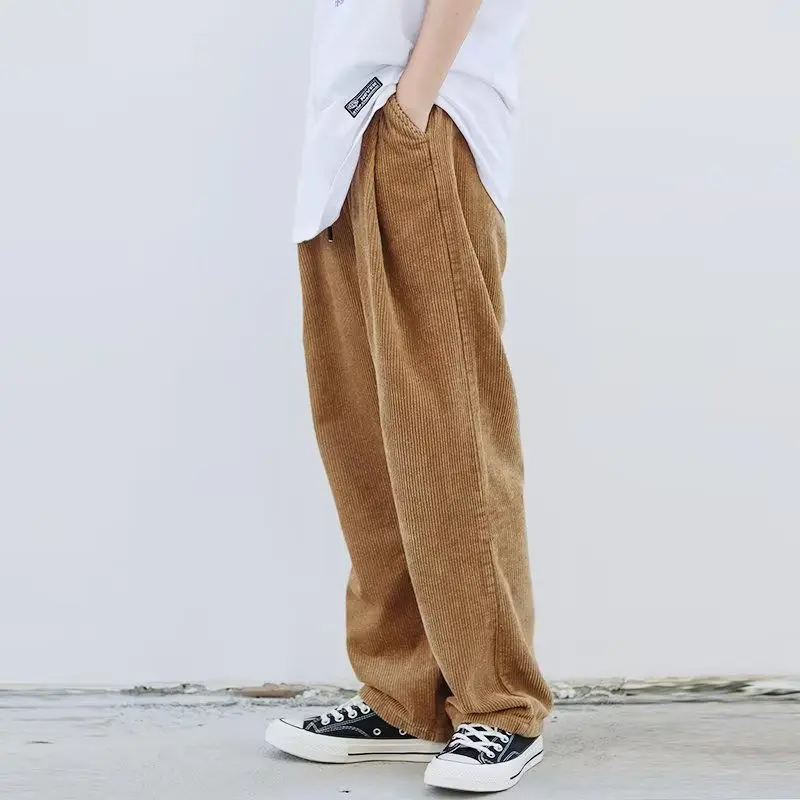 Top Trends: 2023 Autumn KPOP Fashion Style Harajuku Slim Fit Trousers Loose All Match Corduroy Casual Pants Solid Pockets Straight Leg Pants Shoppable Styles