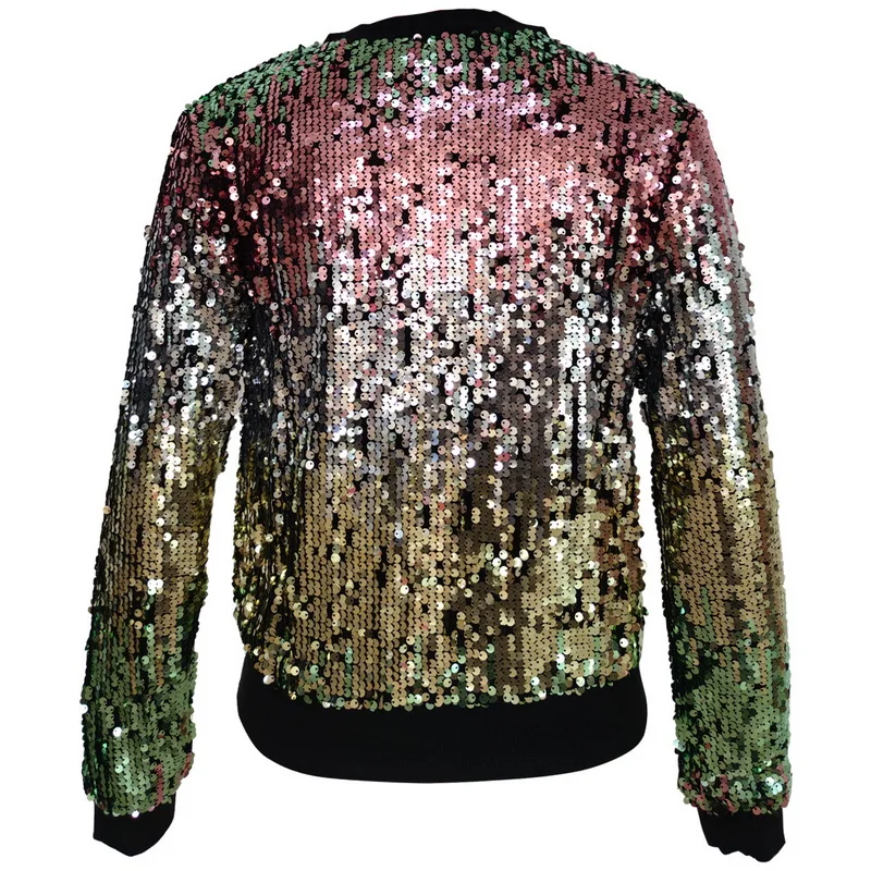 Top Trends: Women Sequin Jacket Casual Loose Coat Elegant Shiny Open Front Zipper Colorful Gradient Jacket Outwear Tops Spring New Shoppable Styles - Image 2