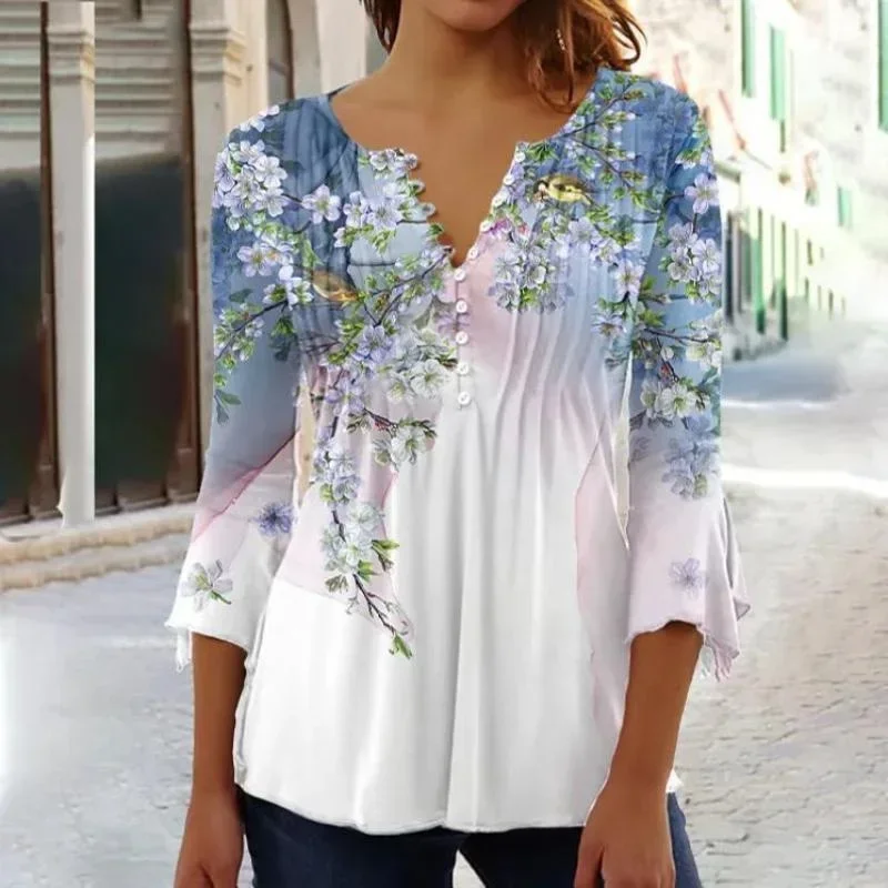 Top Trends: 2023 Autumn And Winter New Women Long Sleeve T-Shirt V-Neck Loose Blouse Flower Print Casual Shirt Female Comfortable Top S-5XL Shoppable Styles - Image 5