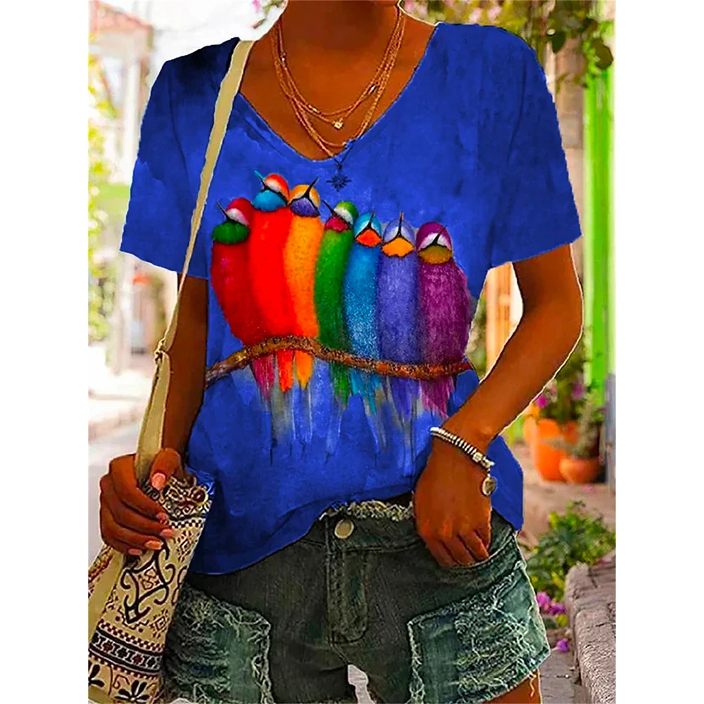 Top Trends: Women Tshirt Summer Colorful Print Gradient Clothing V Neck Short Sleeve Animal Tops Streetwear Fashion Oversized Girls T-Shirts Shoppable Styles