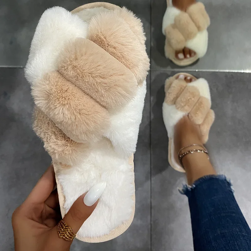 Top Trends: 2022 New Women Slippers Winter House Furry Slippers Fluffy Faux Fur Indoor Home Cotton Slippers Floor Shoes Ladies Flip Flops Shoppable Styles