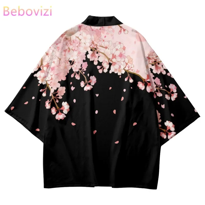 Top Trends: Sakura Flowers Print Yukata Men Women Fashion Cardigan Blouse Haori Obi Asian Clothes Harajuku Japanese Cosplay Kimono Shoppable Styles