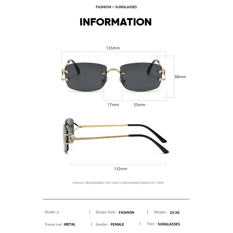 Top Trends: New Small Narrow Rimless Sunglasses Fashion Frameless Rectangle Tinted Lens Eyewear 90s Glasses For Women Men Shoppable Styles - Image 5