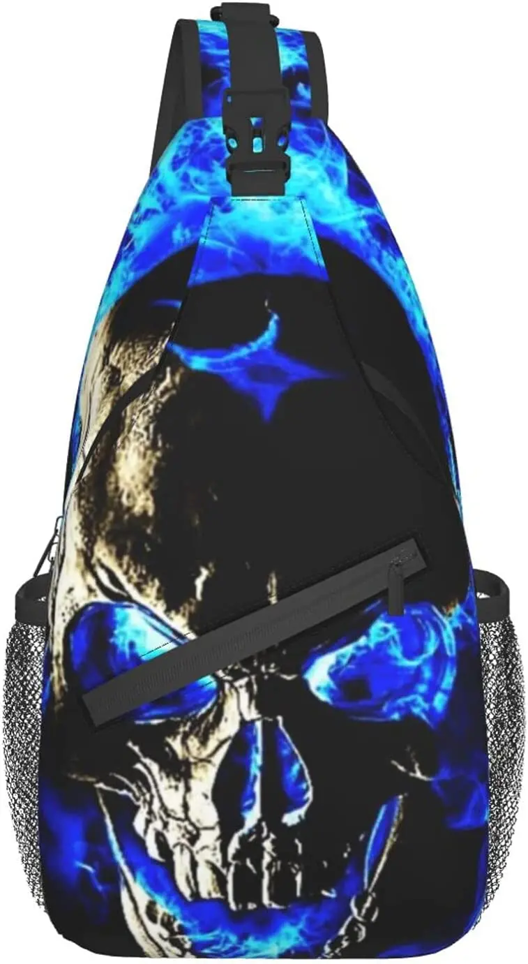 Top Trends: Crossbody Backpack Skull Blue Fire Sling Shoulder Bag For Men Women Durable Adjustable Gym Bag Cycling Traveling Hiking One Size Shoppable Styles - Image 2