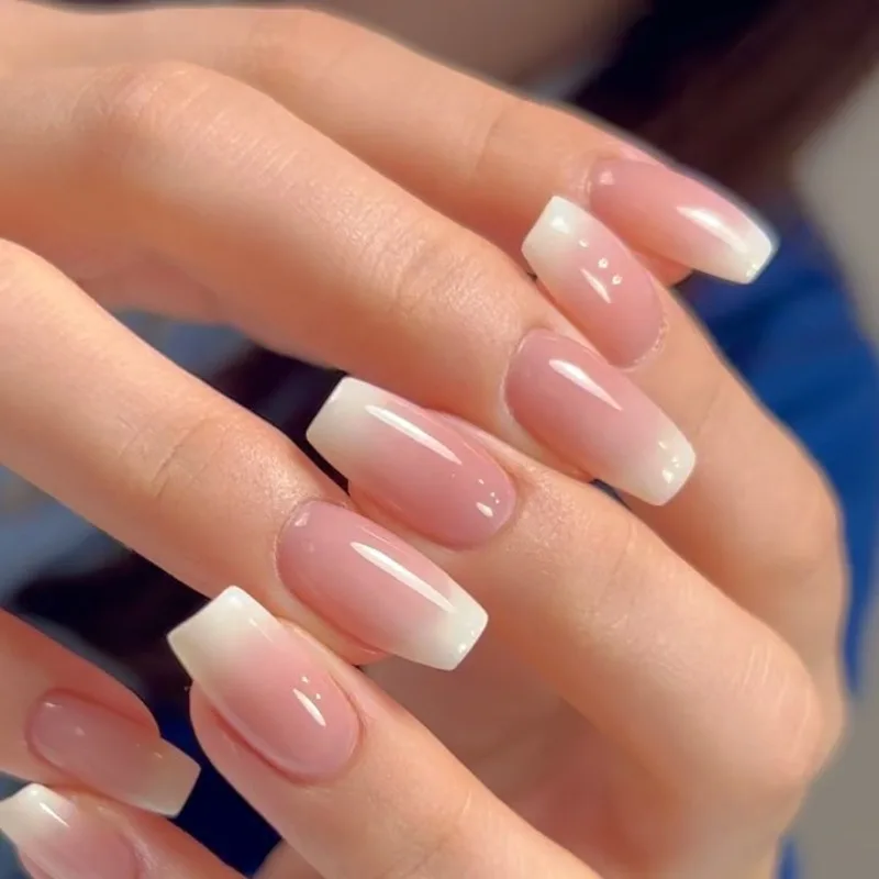 Top Trends: 24 Pcs Pink And White Gradient Nail Enhancement Short Nail Patches Wearing Style Nail Patches Press On Nails For Lovely Girl Shoppable Styles