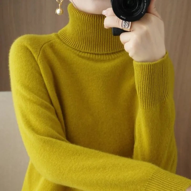 Top Trends: 2023 Autumn Winter Solid Color Warm Turtleneck Casual Women Clothing Loose And Simplicity Fashion Knitting Pullovers Top Tee Shoppable Styles