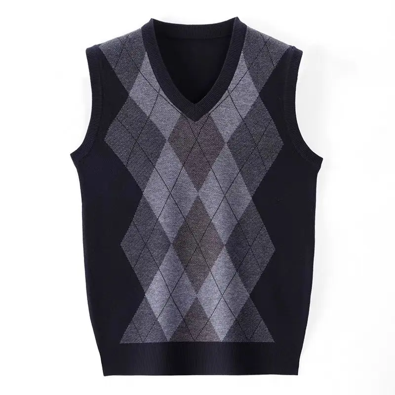 Top Trends: Autumn And Winter Sweater Vest Men Plaid Warm Knitted Wool Sleeveless Sweaters Pattern V-Neck Vests Waistcoat A140 Shoppable Styles