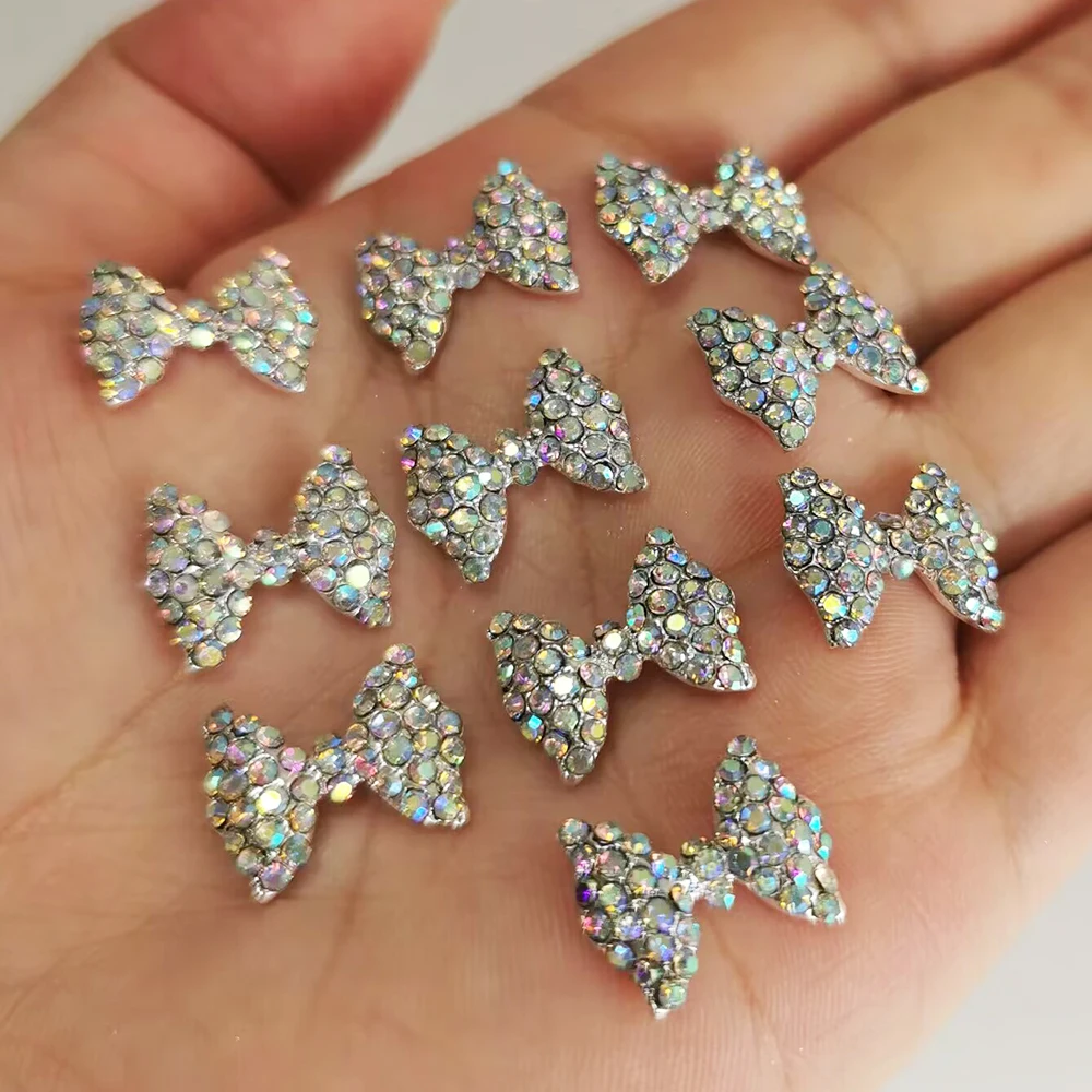 Top Trends: 10Pcs Full Glitter Diamond Bow 3D Nail Charms 13*17MM Clear / AB Crystal Bow Rhinestone DecorChristams Kawaii Bow Manicure Parts Shoppable Styles