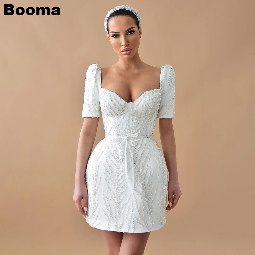 Top Trends: Booma Glitter Short Wedding Party Dresses Short Sleeves Sequins Bride Dress After Wedding Formal Evening Dresses For Women Gala Shoppable Styles