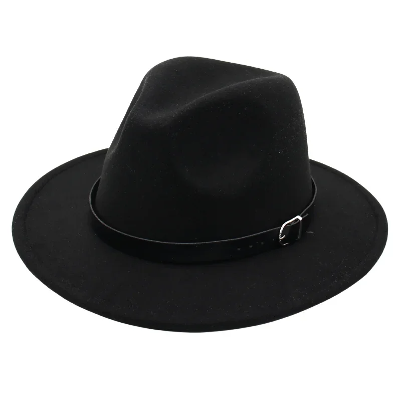 Top Trends: Vintage Simple Wool Belt Men Hats Autumn Winter Unisex Casual Jazz Felt Hat Retro Classic Church Flat Brim Fedora Hat For Women Shoppable Styles - Image 4