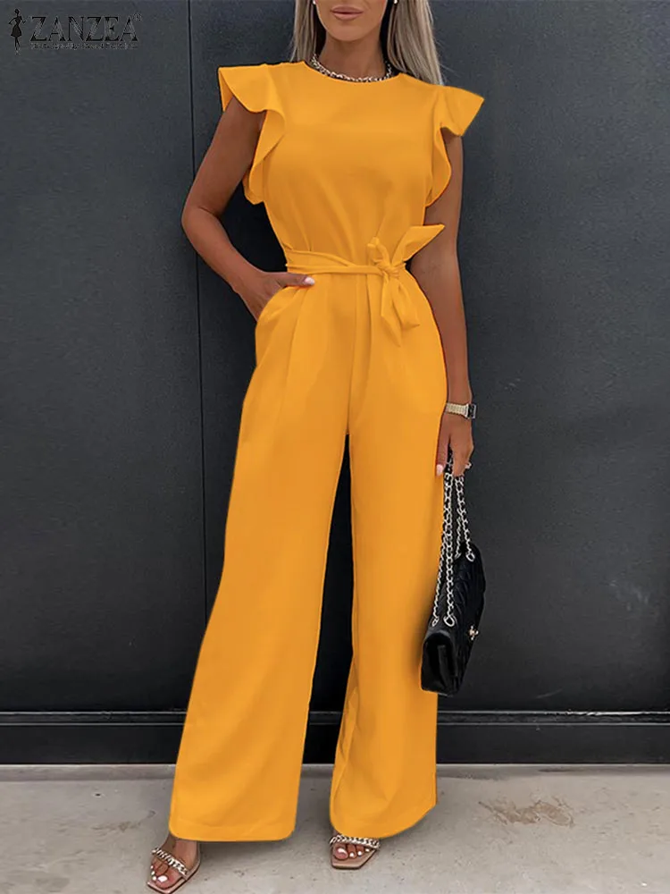 Top Trends: ZANZEA Elegant Wide Leg Pants Long Playsuit Women 2023 Summer Sleeveless Bandage Waist Jumpsuit Solid Casual Flare Tank Overalls Shoppable Styles