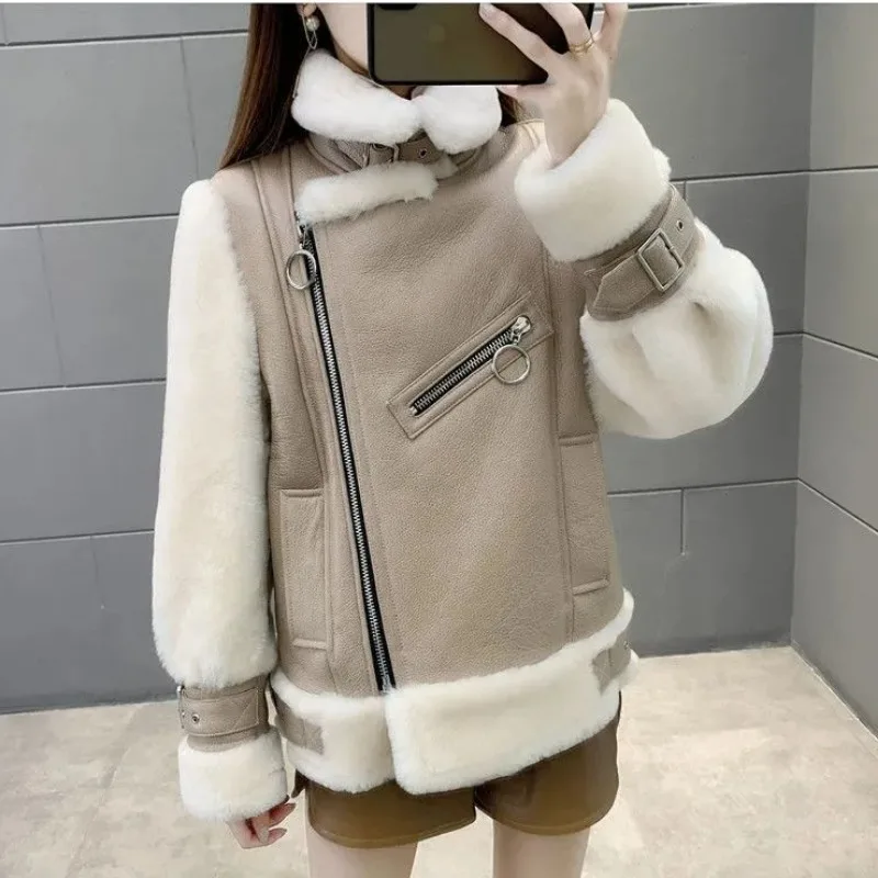 Top Trends: 2023 New Autumn And Winter Fashion Leather Coat Female Warm Thickened Imitation Lamb Wool Short Loose Casual Trend Overcoat Shoppable Styles