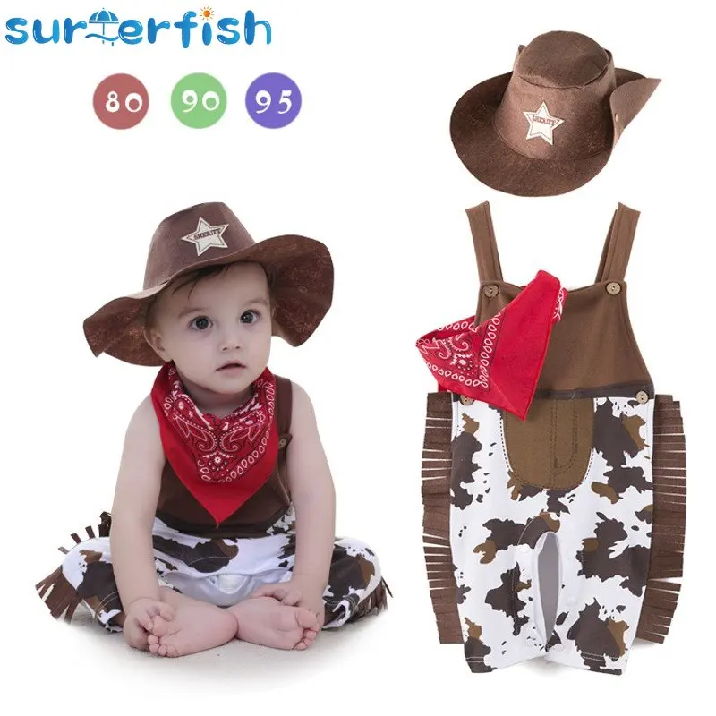 Top Trends: 0-10Y Baby Boy Clothes Costume Infant Toddler Cowboy Set 3Pcs Hat Scarf Romper Halloween Event Birthday Holiday Cosplay Outfits Shoppable Styles