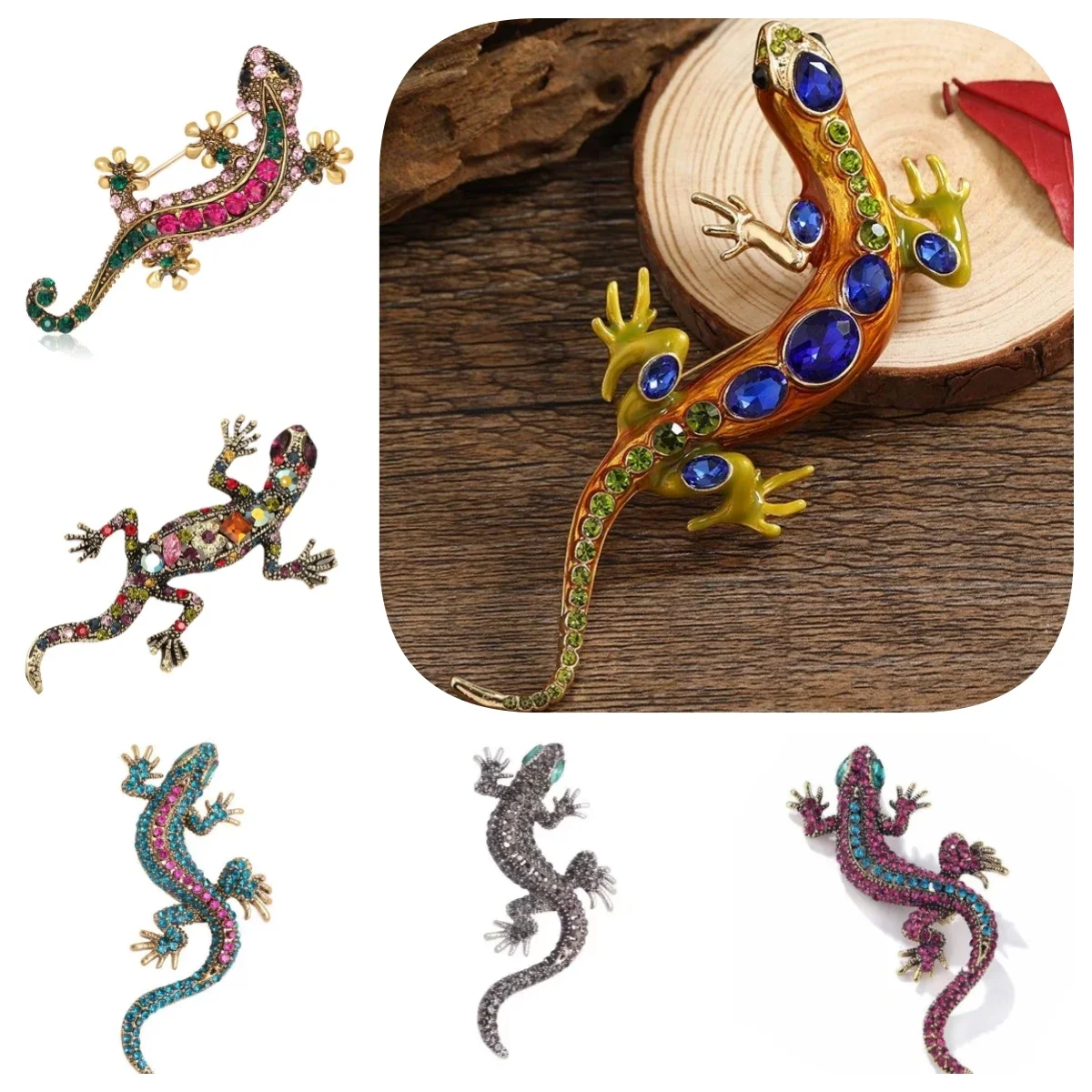 Top Trends: Vintage Personalized Gecko Brooch Zircon Lizard Badge Shining With Rhinestone Reptile Large Pin Fashion Party Gift Men Women Shoppable Styles