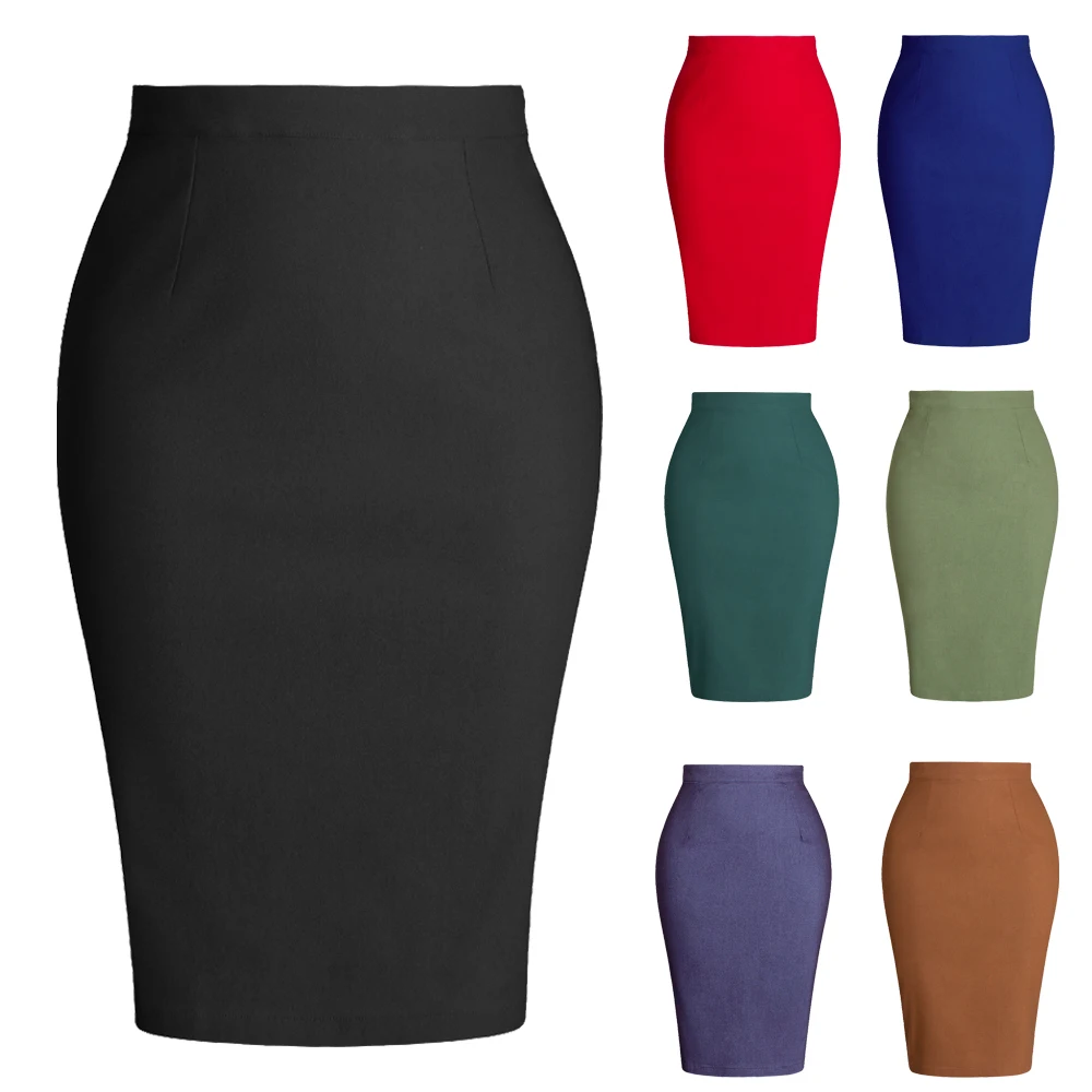 Top Trends: SISHION Stretch Bodycon Office Ladies Solid Black Skirt SS0028 Elegant Split Back Pencil Party Wear OL Work Skirts Womens 2023 Shoppable Styles