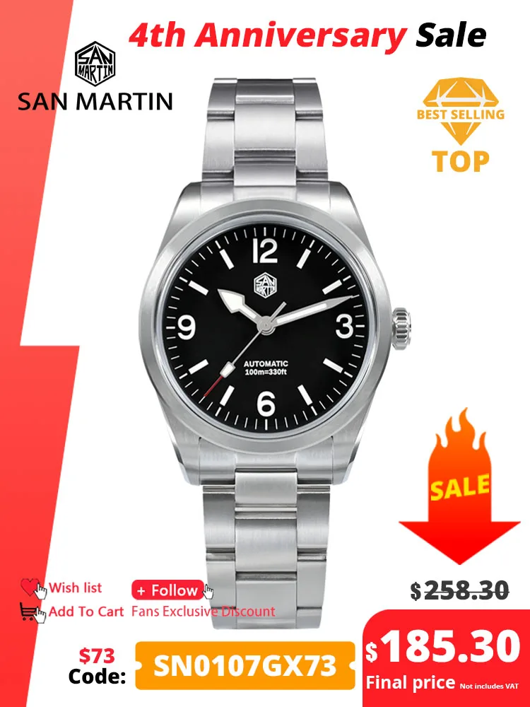 Top Trends: San Martin Men Sport Watch 36mm Fashion Explore NH35 Man Dress Automatic Mechanical Wristwatch Sapphire 10Bar BGW-9 Luminous Shoppable Styles