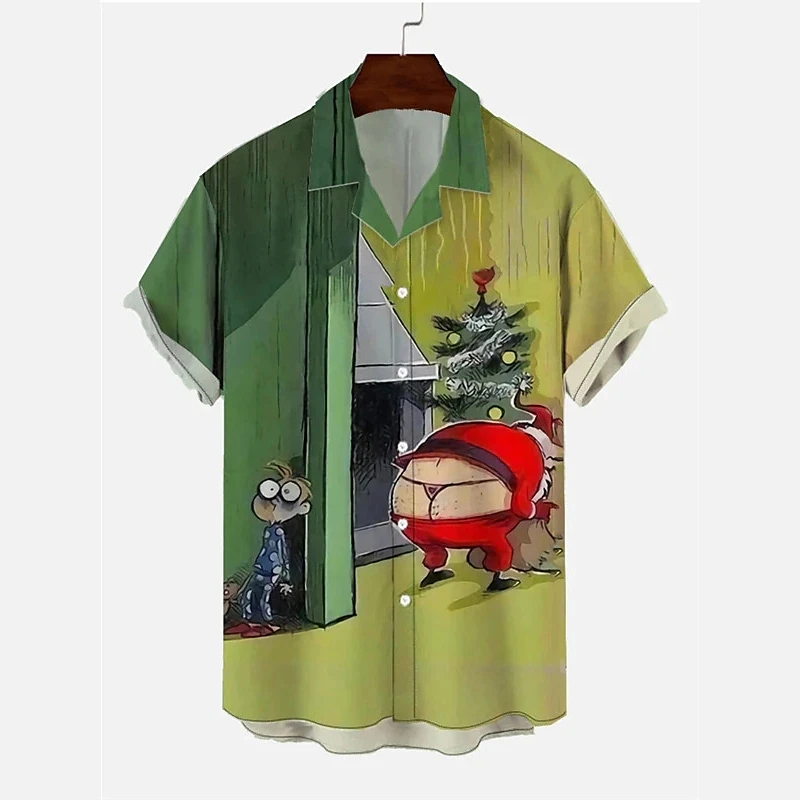 Top Trends: Christmas Men's Shirt Short Sleeve Tops Funny Santa Claus Graphic Turndown Collar Shirts Oversized Male Christmas Party Apparel Shoppable Styles - Image 3