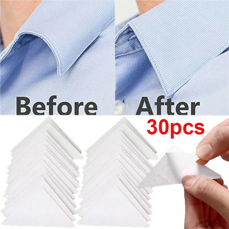 Top Trends: 30pcs / box Collar Sticker Shirts T-Shirt Stand Collar Shaper Anti-roll Fixed Pads Adhesive Pad Invisible Sticky Stickers Fastener Shoppable Styles