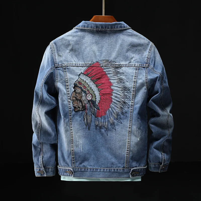 Top Trends: Prowow Fashion Streetwear Men Jacket Retro Blue Indian Chief Embroidery Denim Jackets Men Size M-6XL Hip Hop Punk Coats Shoppable Styles