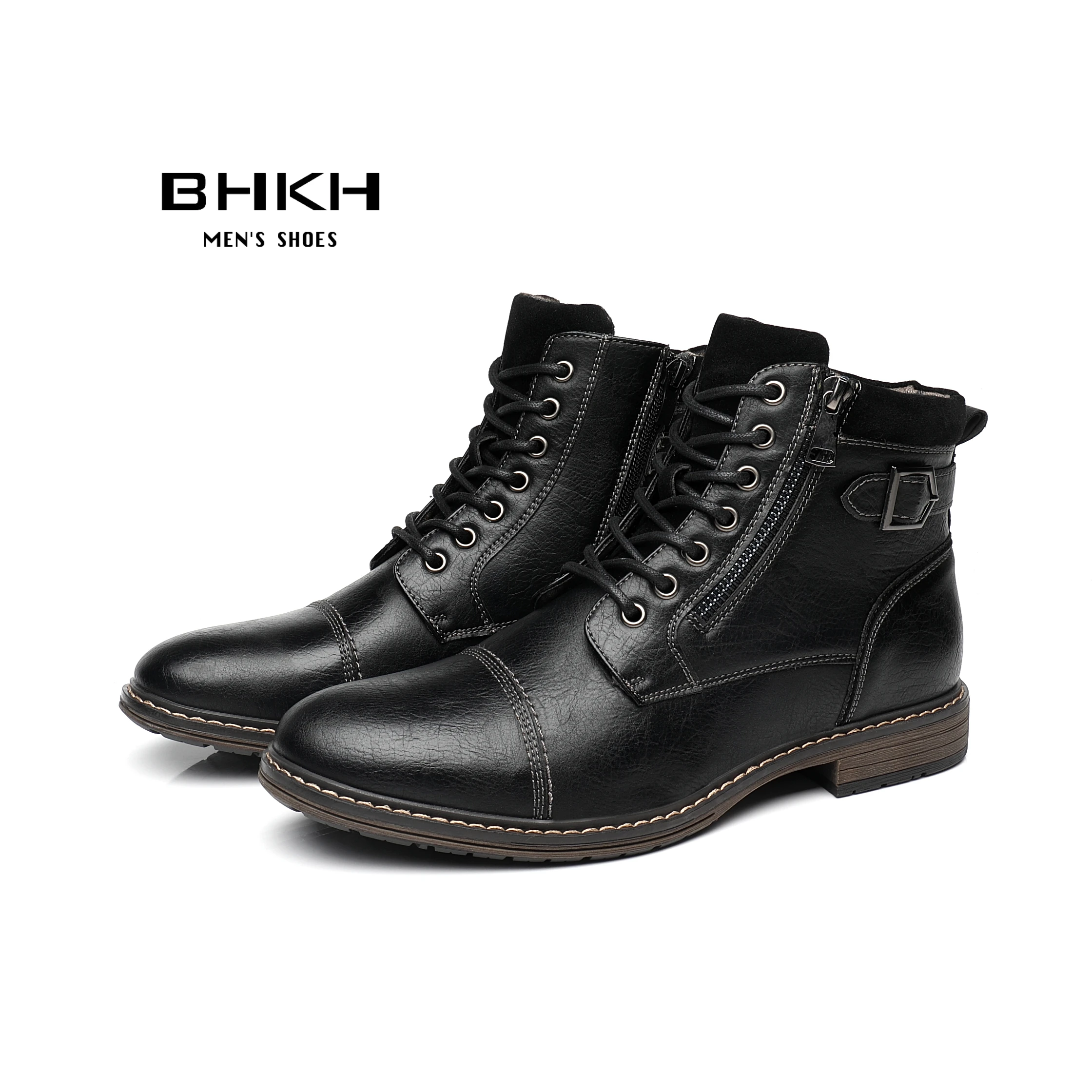 Top Trends: BHKH Men&#039;s Boots Winter Fashion Botines Zip Lace-up Ankle Boots Vintage Business Dress Shoes Leather Casual Shoes For Men Shoppable Styles