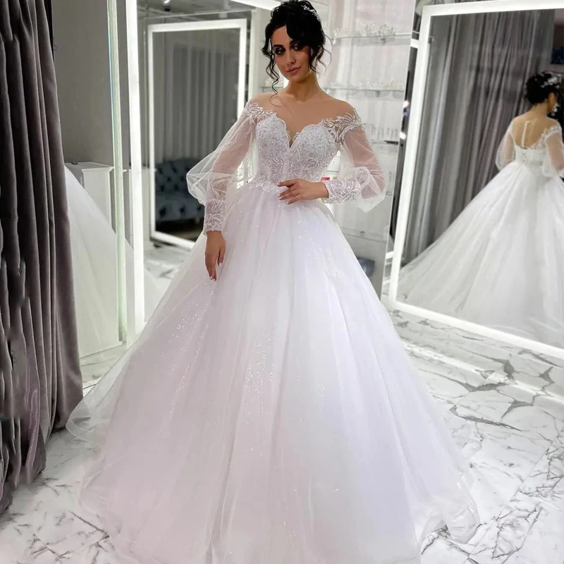 Top Trends: Eightree Sexy Wedding Dresses Off Shoulder Puff Sleeve Bride Dress White Tulle A-Line Princess Wedding Evening Gowns Plus Size Shoppable Styles