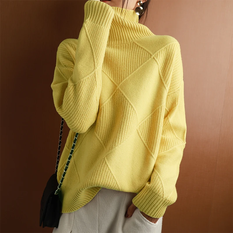 Top Trends: Cashmere Sweater Women Turtleneck Sweater Pure Color Knitted Turtleneck Pullover 100% Pure Wool Loose Large Size Sweater Women Shoppable Styles