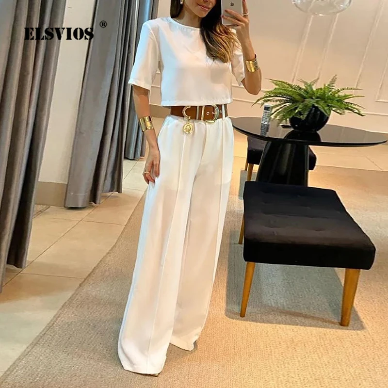 Top Trends: Summer New Sets For Women Fashion Solid Color Casual Wide-leg Pants Short Sleeves Blouses Suits Elegant Commuting Office Outfits Shoppable Styles