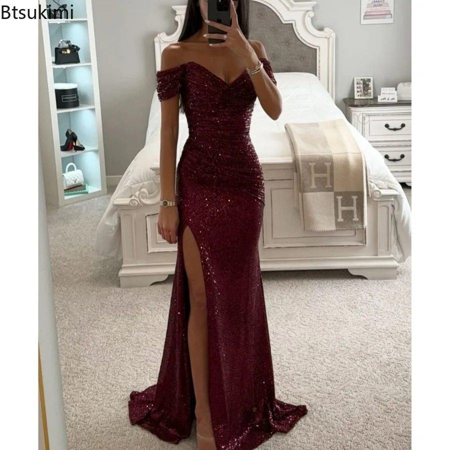 Top Trends: 2024 Women's Luxury High Split Club Party Evening Dress Sexy Banquet Slim Waisted Female Dress Elegant V-Neck Slim Long Dress Shoppable Styles - Image 5