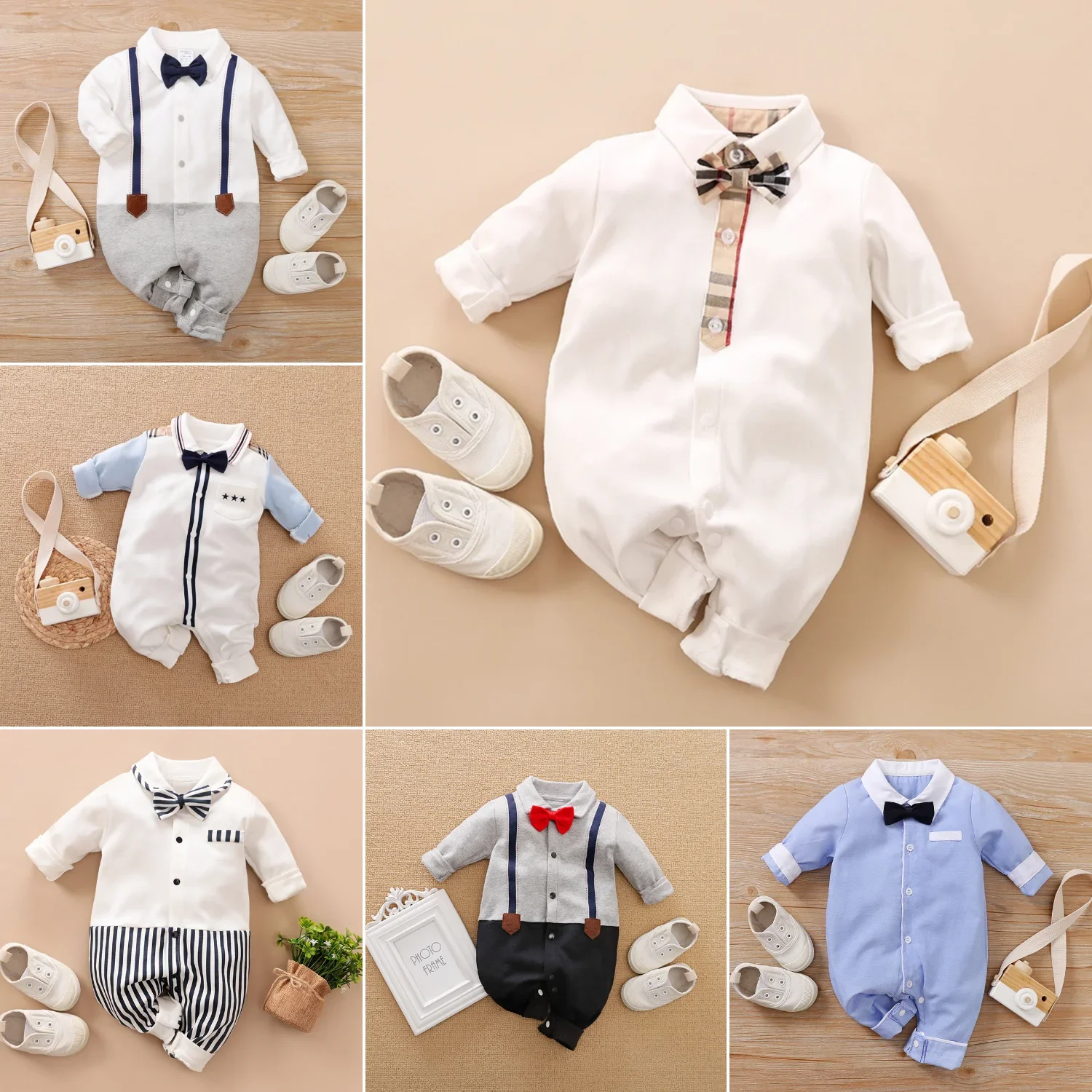 Top Trends: Baby Boy Bow Tie Romper Newborn Formal Suit Infant Long Sleeves Bodysuit Toddler Jumpsuits Onesies 0-18 Months Shoppable Styles