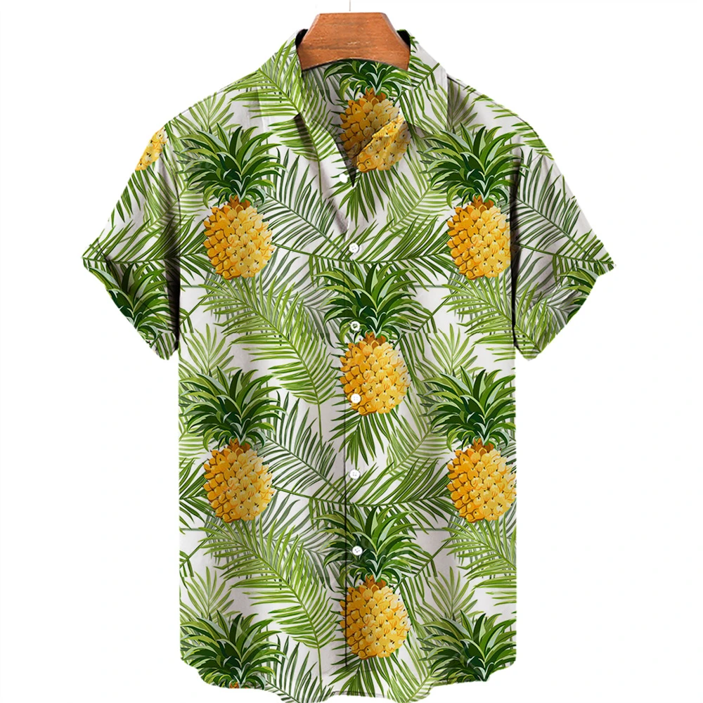 Top Trends: Fashion Summer Shirt Men Hawaiian Shirts Fruit Pineapple 3D Print Shirts Single-Breasted Short Sleeve Blouse Mens Clothing New Shoppable Styles