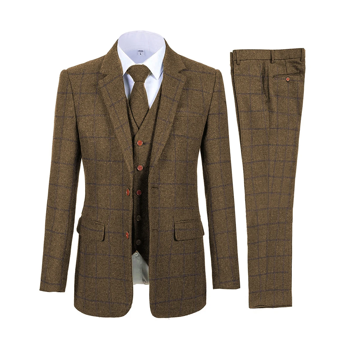 Top Trends: Brown Men Suits Plaid Tweed Suits For Man Three Pieces Vintage Lapel Tuxedos Groomsmen Winter Wedding Suit(Blazer+ Vest+ Pants) Shoppable Styles