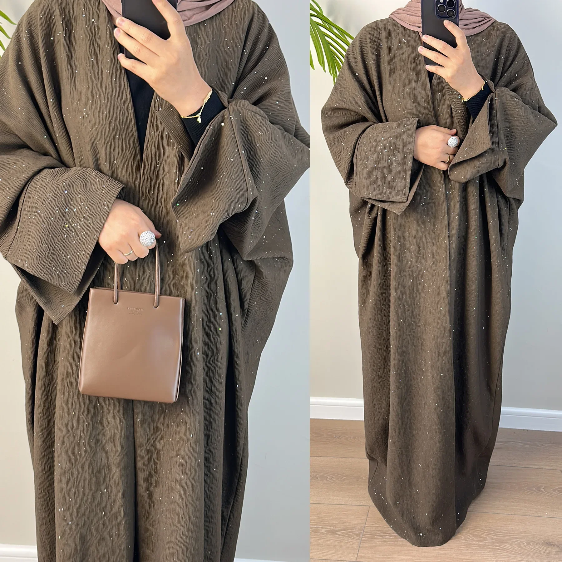 Top Trends: Kimono Abaya For Women Muslim Winter Clothes Ripple Wrinkle Glitter Abayas Dubai Autumn Turkey Long Dresses Islam Outfit Kaftan Shoppable Styles