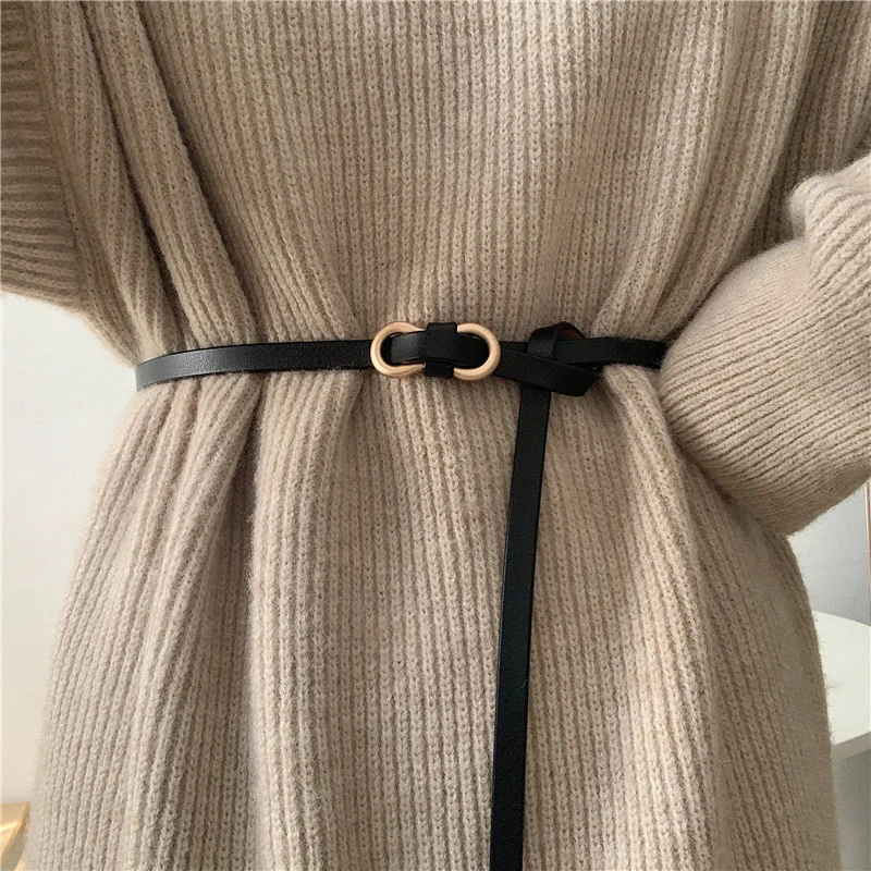 Top Trends: Fashion PU Leather Belt For Women Designer Metal Buckle Thin Waist Strap Female Dress Jeans Coat Sweater Decorative Waistband Shoppable Styles