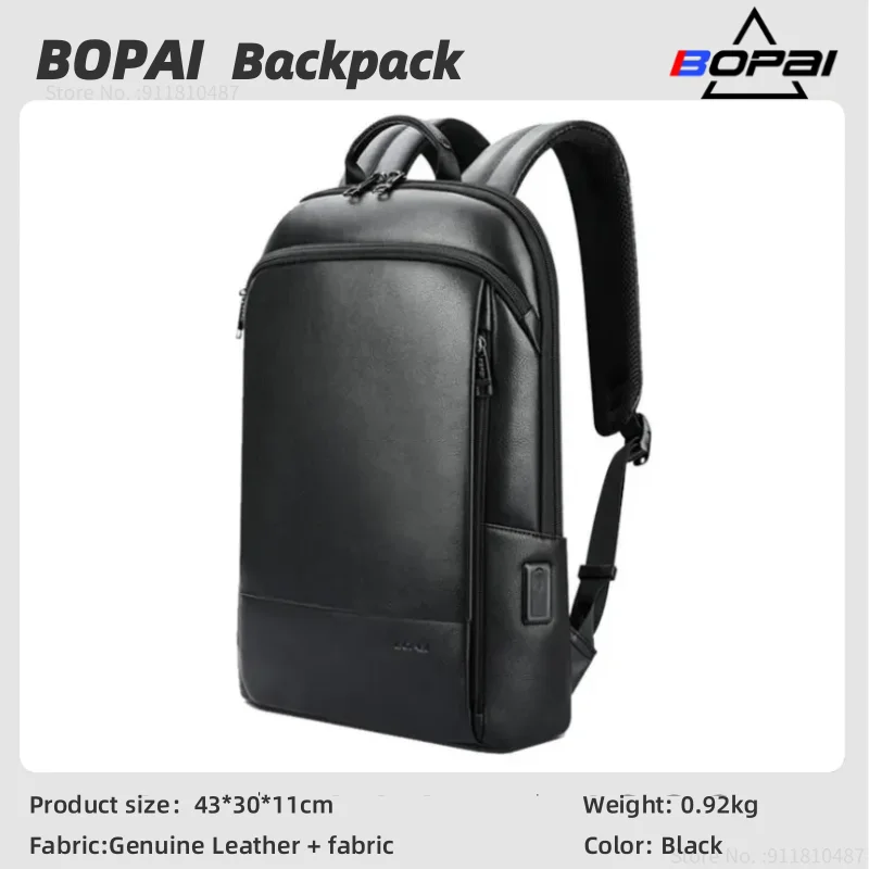 Top Trends: BOPAI Men Genuine Leather Backpack 100% Natural Cowhide Business Travel Bag Slim Laptop USB Charging Anti Theft Backpacks School Shoppable Styles