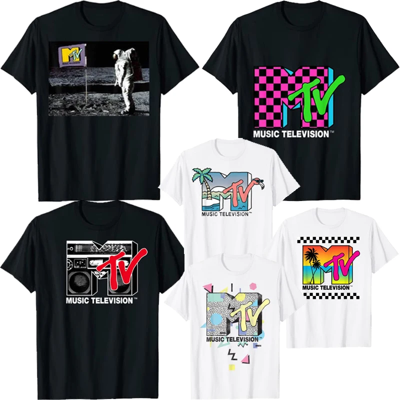 Top Trends: MTV Beach Island Flamingo Logo Vintage Graphic T-Shirt M-T-V Sunset Shape Boombox Checker Design Tee Top Man On The Moon Outfits Shoppable Styles