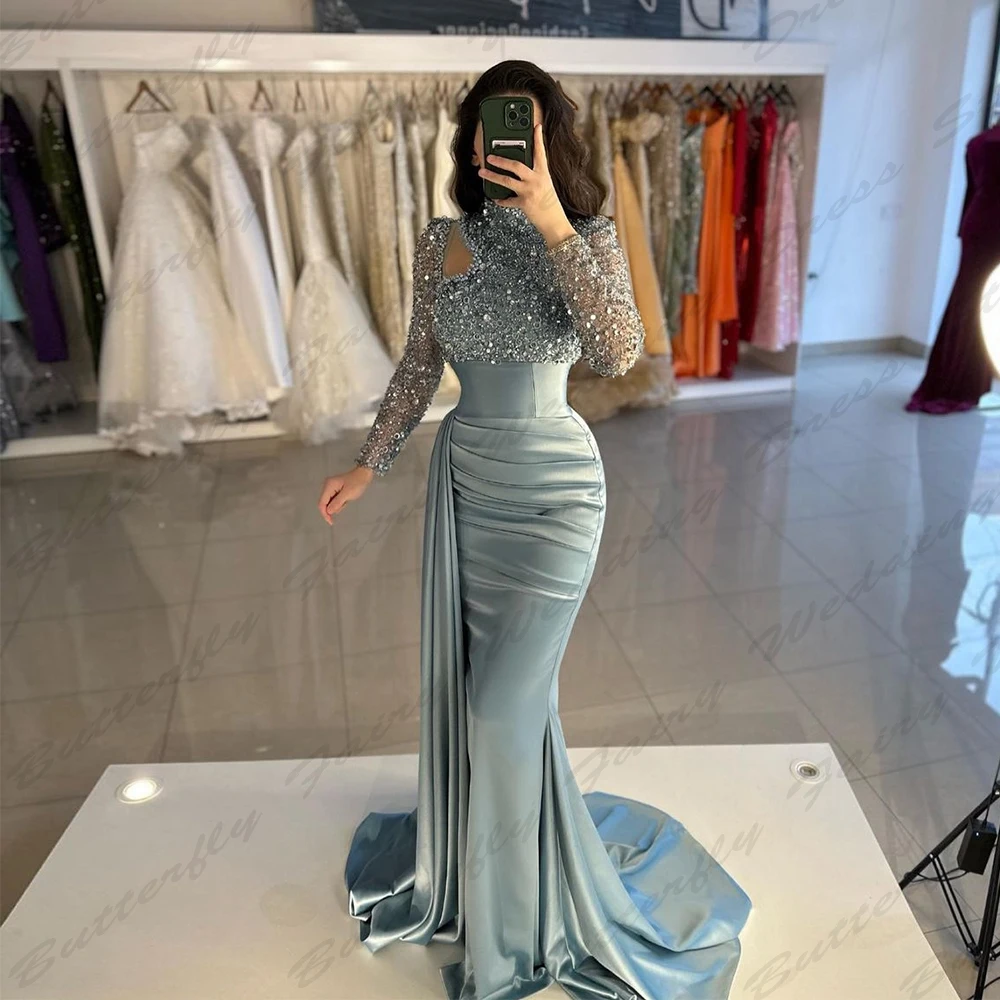 Top Trends: Vintage Elegant Women's Evening Dresses Long Sleeved High Necked Mermaid Muslim Princess Prom Gowns Arab Dubai Formal Fashion Shoppable Styles