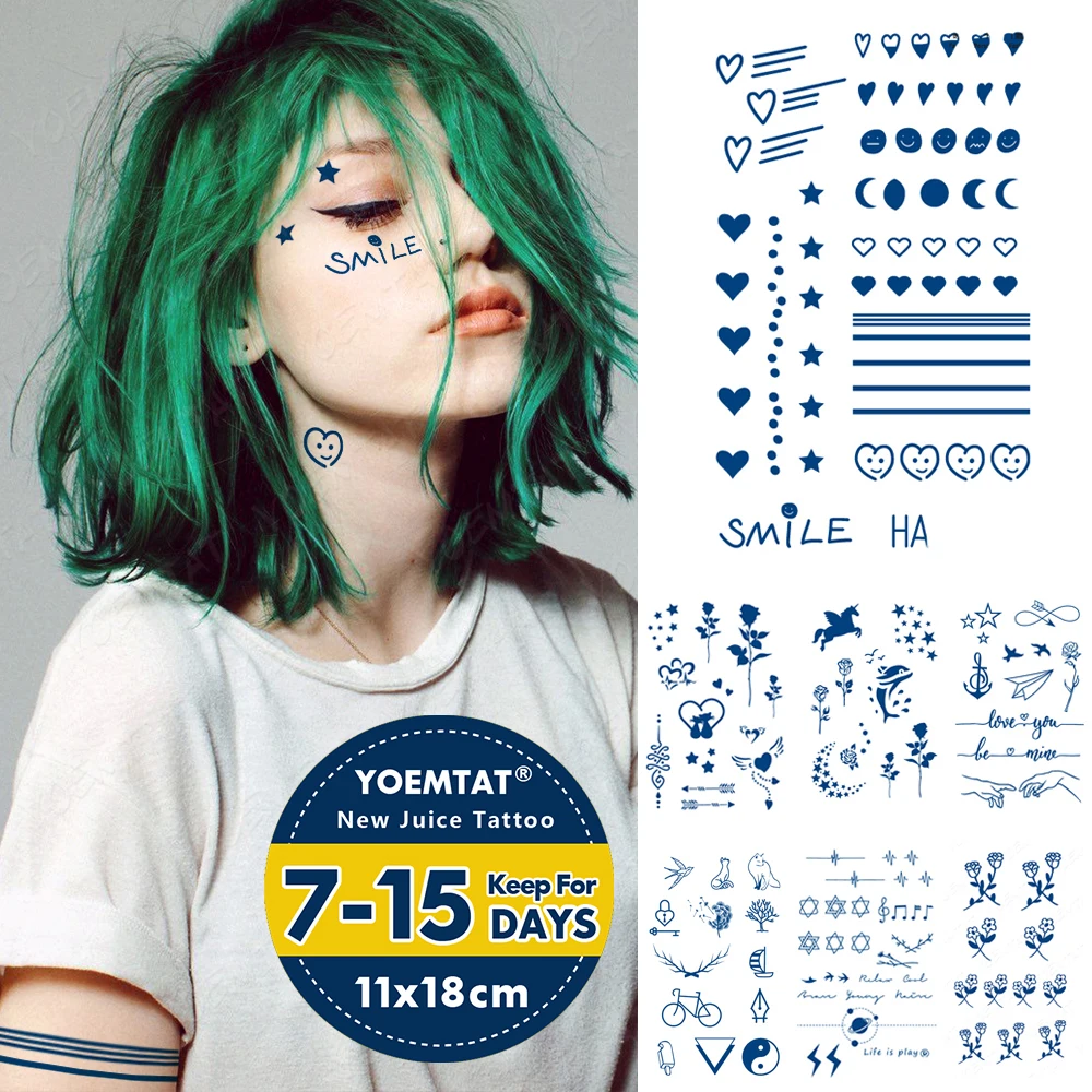 Top Trends: Semi-Permanent Herbal Waterproof Temporary Tattoo Stickers Heart Star Smiley Moon Line Ink Lasting Tattoos Body Art Fake Tatto Shoppable Styles