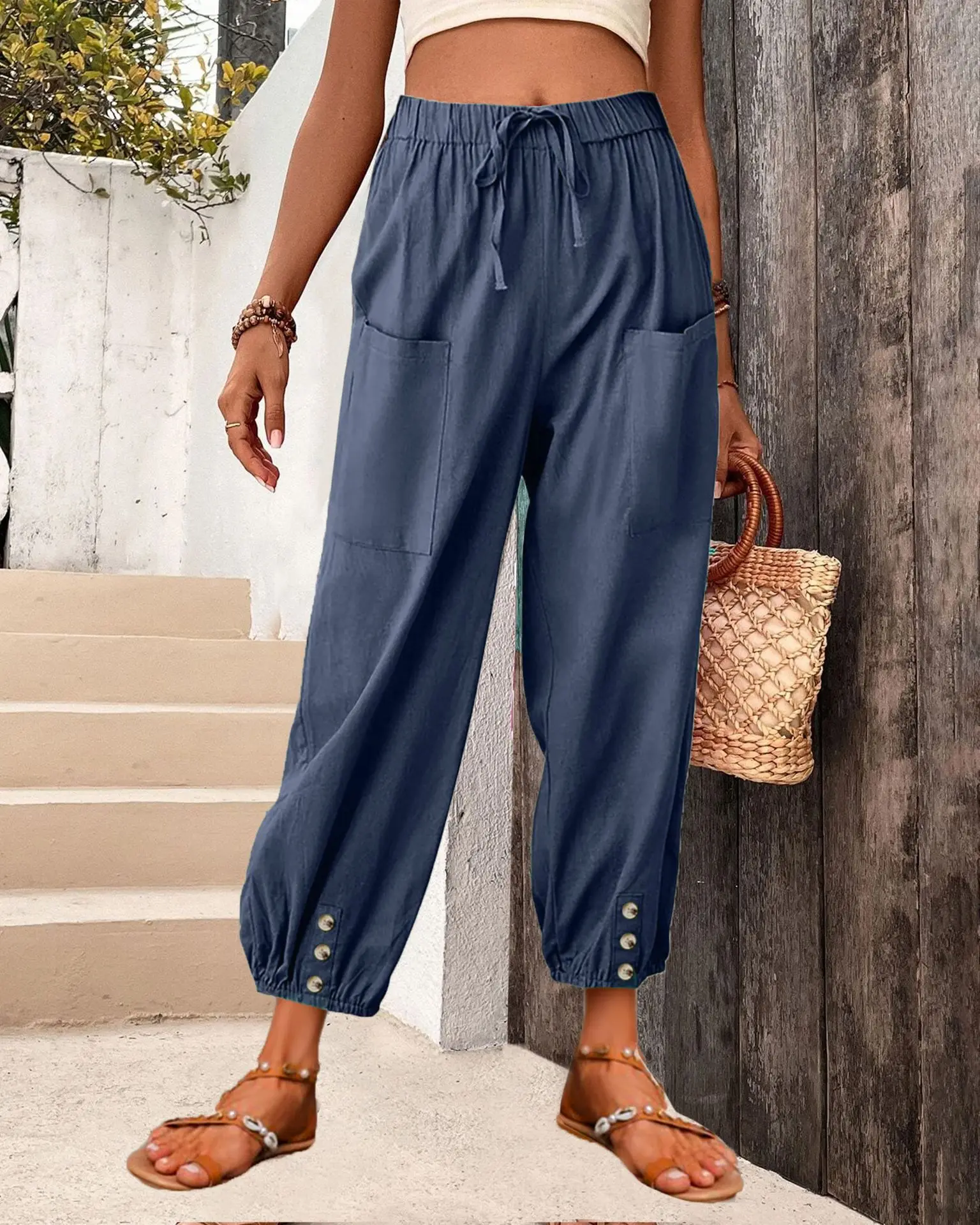 Top Trends: 2024 Spring Cotton Linen Women&#039;s Long Pants Casual Hight Wasit Wide-leg Pants Female Spring Trendy Fashion Casual Loose Pants Shoppable Styles