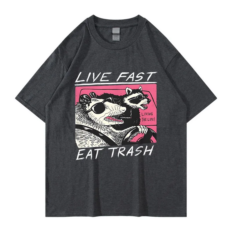 Top Trends: Live Fast Eat Trash T-Shirt Design T Shirts Camisas Hombre For Men Cotton Tops Shirts Harajuku Personalized Rife Shoppable Styles