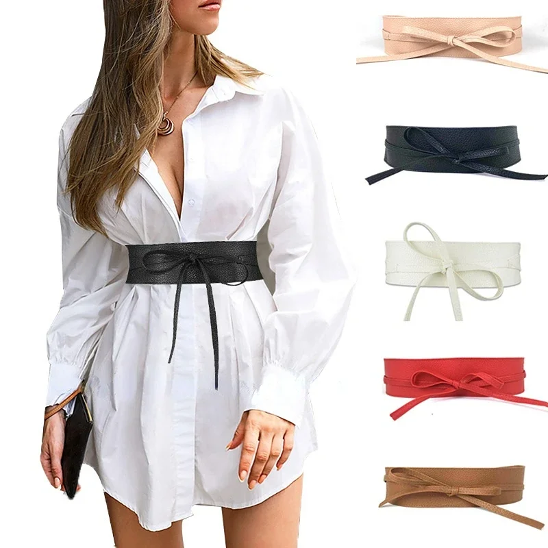 Top Trends: Women Belt For Dress Leather Bowknot Wide Belts Simple Wrap Waistband Coat Corset Designer Luxury Brand Cummerbunds Waistbelt Shoppable Styles