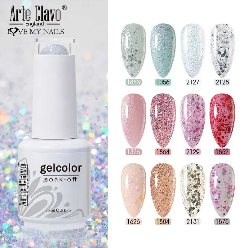 Top Trends: Arte Clavo Glitter Gel Nail Polish Base Top Coat Art Mix Color Nails Gel UV Nail LED Semi Permanant Nail Soak Off Varnish Gel Shoppable Styles