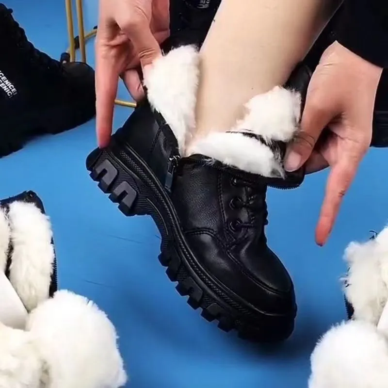 Top Trends: 2023 Winter Warm Fur Boots Casual Autumn High Heels Zipper Shoes Warm Wool Platform Boots For Women Black Female Botas Shoppable Styles - Image 5