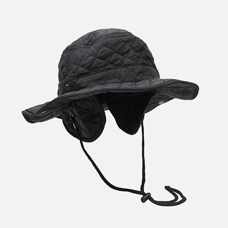 Top Trends: New Wide Brim Foldable Unisex Winter Warm Check Pattern Quilted Bucket Hats With Warm Ears Outdoor Windproof Earflap Skull Cap Shoppable Styles