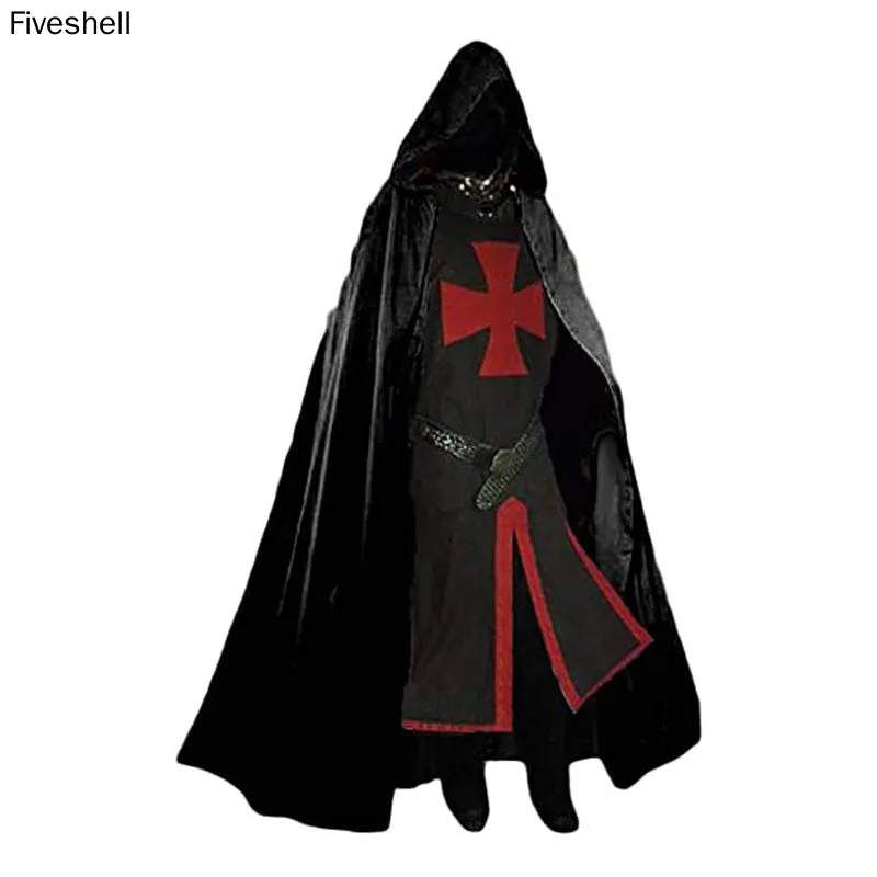 Top Trends: Mens Medieval Crusader Knights Templar Tunic Costumes Renaissance Halloween Surcoat Warrior Black Plague Cloak Cosplay Top S-3XL Shoppable Styles