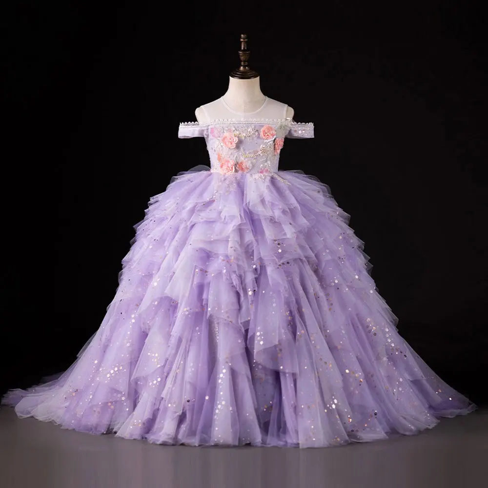 Top Trends: Jill Wish Luxury Dubai Lilac Flower Girl Dress Pearls Princess Kids Wedding Birthday Party Ball Gown Holy Communion 2024 J230 Shoppable Styles