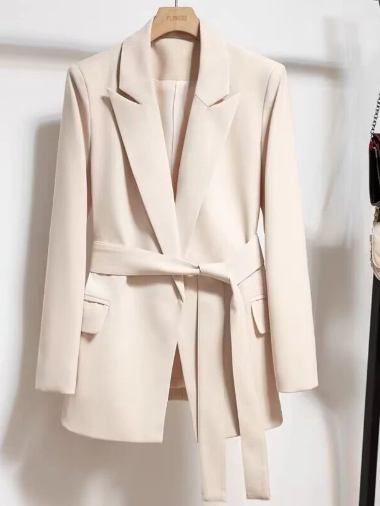 Top Trends: Women&#039;s Blazers Spring Autumn Suit Coat Beige Tie Up Jacket Slim Fit Stylish Top Outerwear Office Lady Blazer For Women Clothing Shoppable Styles